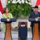 Presiden Republik Indonesia, Prabowo Subianto dan Presiden Republik Peru, Dina Ercilia Boluarte Zegarra memberikan keterangan pers bersama Presiden Republik Peru, Dina Ercilia Boluarte Zegarra, di Istana Merdeka, Jakarta, Senin (11/8/2025).